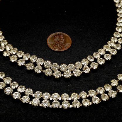 Czecho Slovakia Rhinestone Necklace & Bracelet, Clear Rhinestones, 1930s Vintage Jewelry