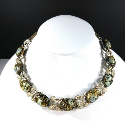 Lucite Glitter Cabochon Choker Necklace, Mid-century, 1950s Vintage Jewelry