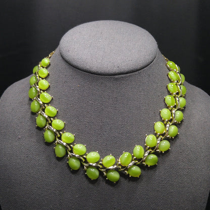 Vintage 1950s Lucite Lime Green Choker Necklace Gold Tone Mid Century