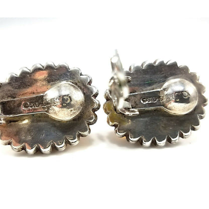 Stephen Dweck Amber Oval Clip Earrings, Sterling Silver, Vintage Jewelry