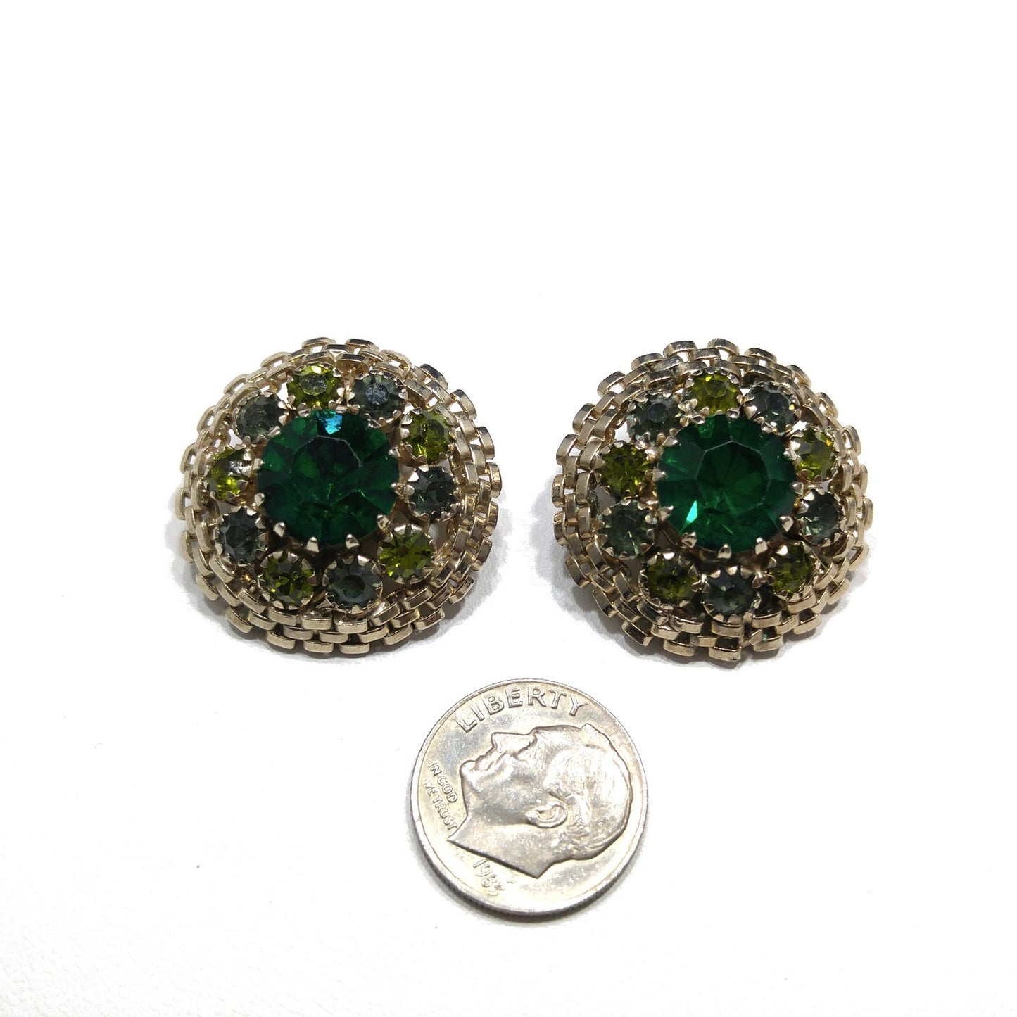 Weiss Emerald Green Rhinestone Earrings, Peridot Rhinestones, 1950s Vintage