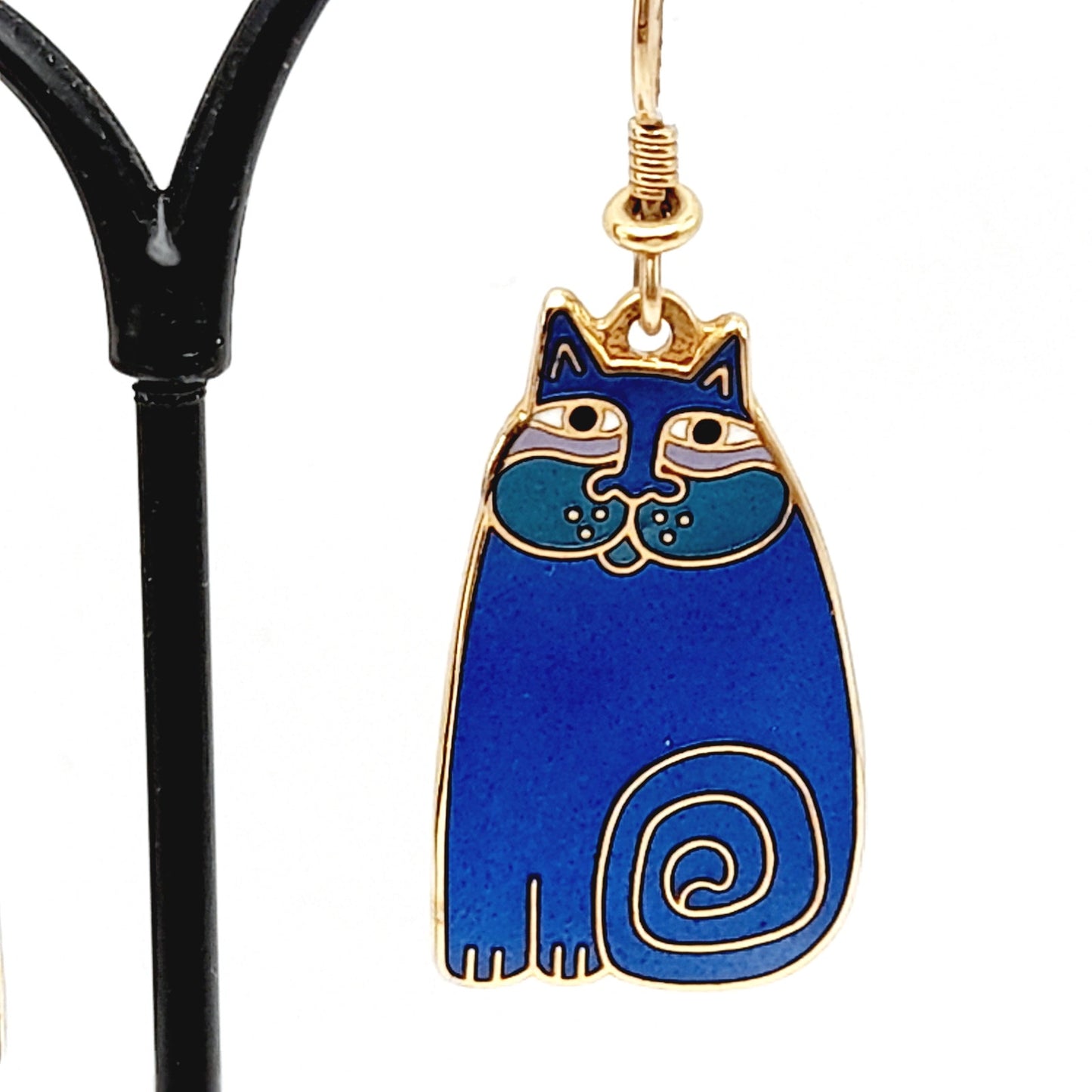 Vintage Laurel Burch Olivia Blue Cat Earrings Gold Plated