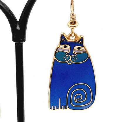 Vintage Laurel Burch Olivia Blue Cat Earrings Gold Plated
