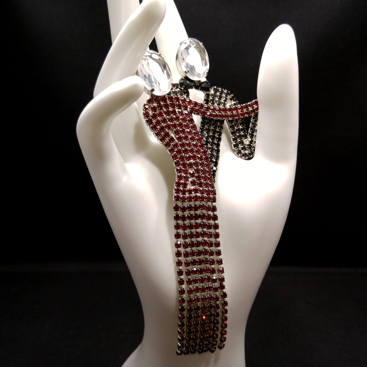 Dancing Couple Rhinestone Brooch, Dangling Fringe Dress, 1950s Vintage Jewelry