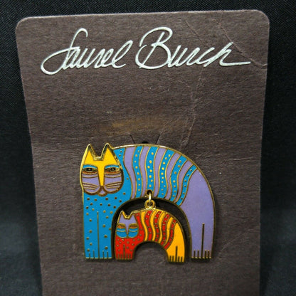 Laurel Burch Mr Jios Cat Vintage Brooch, Cloisonne Gold Plated 1980s