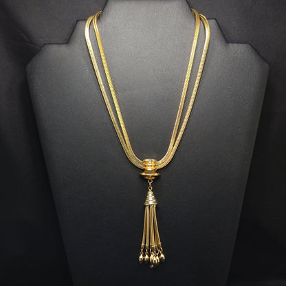 Barclay Snake Chain Tassel Necklace, Gold Plated, 1950s Vintage Jewelry
