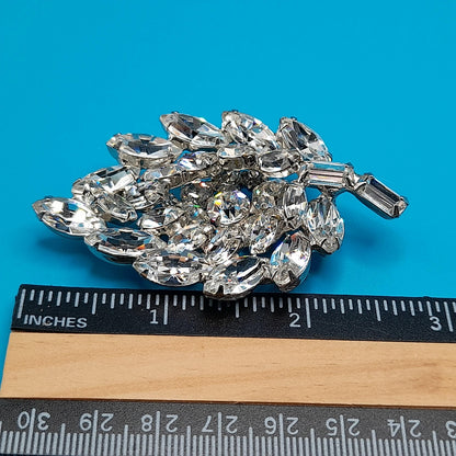 Vintage Weiss Floral Brooch, Rhodium Plated, Clear Rhinestones, 1960s Jewelry