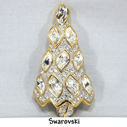 Swarovski Christmas Tree Brooch, 1996 Collectible, Skewed Navette Rhinestones, Vintage Jewelry
