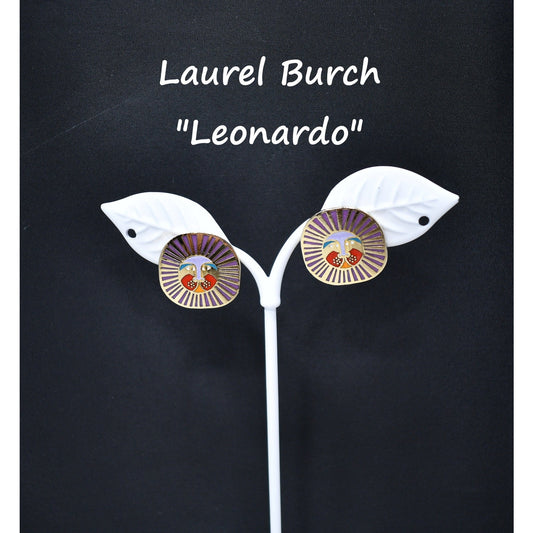 Laurel Burch "Leonardo" Post Earrings, Gold Plated Enamel Lions, 1980s Vintage Jewelry
