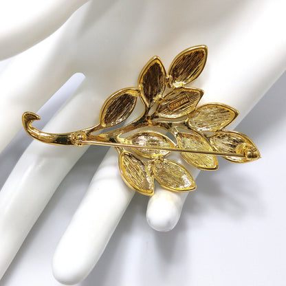 Trifari TM Purple Cabochon Gold Plated Brooch, Spray of Leaves Pin, 1980s Vintage Jewelry