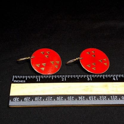 Vintage Laurel Burch "Himalaya" Dangle Earrings, Red Enamel, Gold Plated