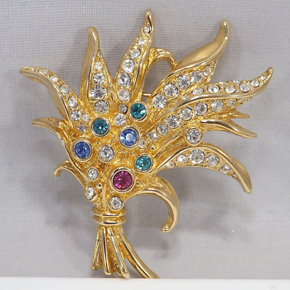 Swarovski Floral Brooch, Multicolored Rhinestones, Swan Logo, Floral Bouquet