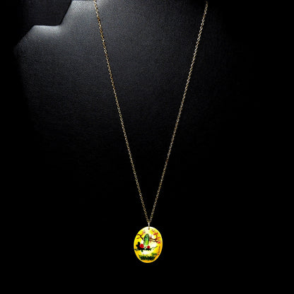 Vintage Asian Hand Painted Shell Pendant, Cherry Blossoms, 1960s Vintage Jewelry