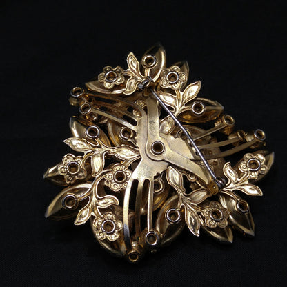 Fall Rhinestone Ribbon Brooch, Topaz Rhinestones, Aurora Borealis, 1950s Vintage Jewelry