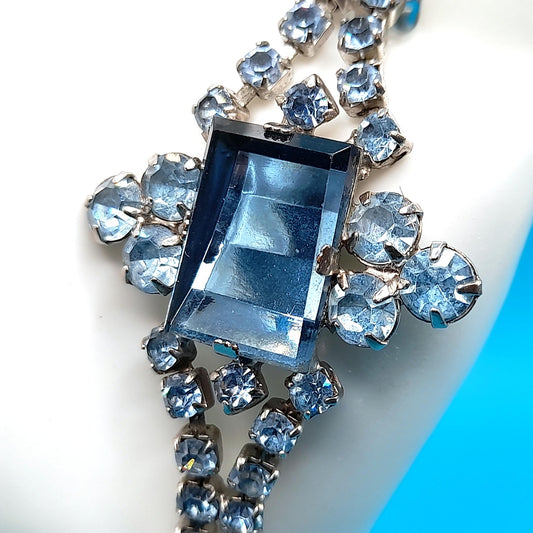 Light Blue Art Glass Rhinestone Bracelet, Mid-Century, 1960s Vintage Jewelry