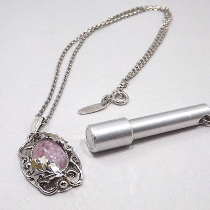 Vintage Whiting & Davis Pendant Necklace Easter Egg Glass Cabochon Silver Tone Floral Frame Vintage Jewelry