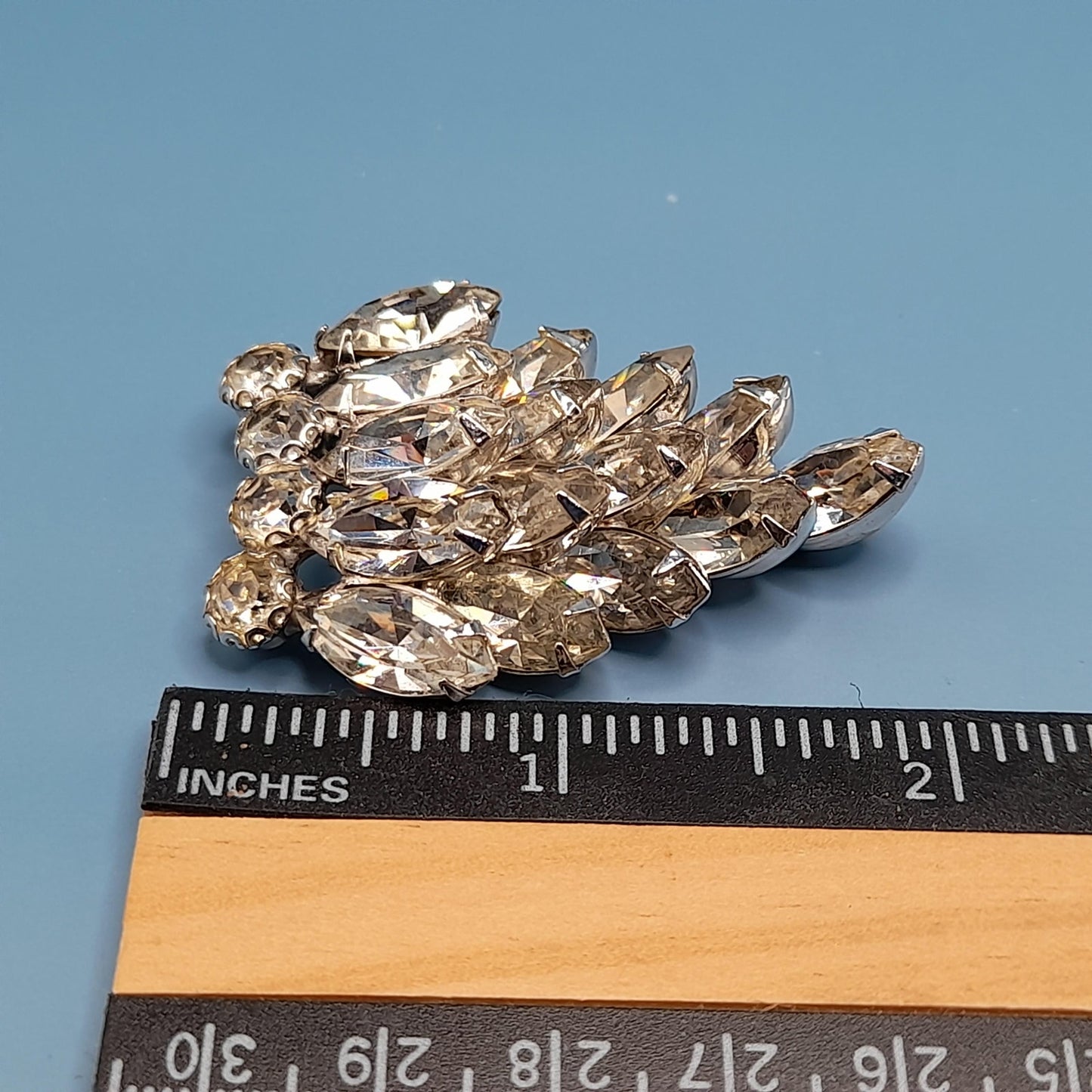 Vintage WEISS Wedding Brooch, Clear Crystal Rhinestones, Rhodium Plated, 2 Inches, 1960s