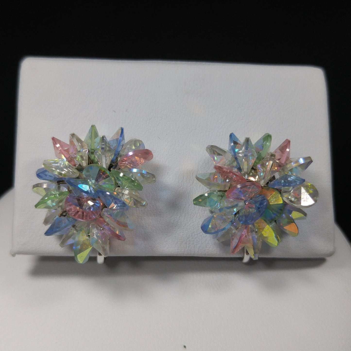 Vendome Pastel Lucite Beaded Necklace & Earrings, Aurora Borealis, 1960s Vintage Jewelry