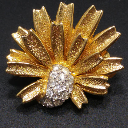 Jomaz Gold Plated Brooch & Earrings, Pave Rhinestones, Joseph Mazer Co, 1960s Vintage Jewelry