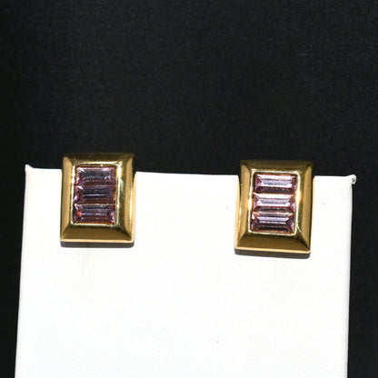 S.A.L. Swarovski Purple Crystal Small Clip Earrings, Gold Plated, Austrian Crystal, 1970s Vintage Jewelry
