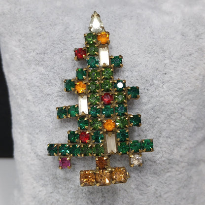 Weiss Christmas Tree Brooch, Three Baguette Candles, Book Piece, 1950s Vintage Jewelry