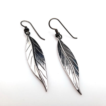 Vintage Laurel Burch Leaf Drop Earrings, Rhodium Plated Leaves