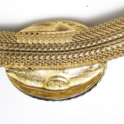 Trifari Orange Lucite Cabochon Necklace, Gold Plated Mesh, 1970s Vintage Jewelry