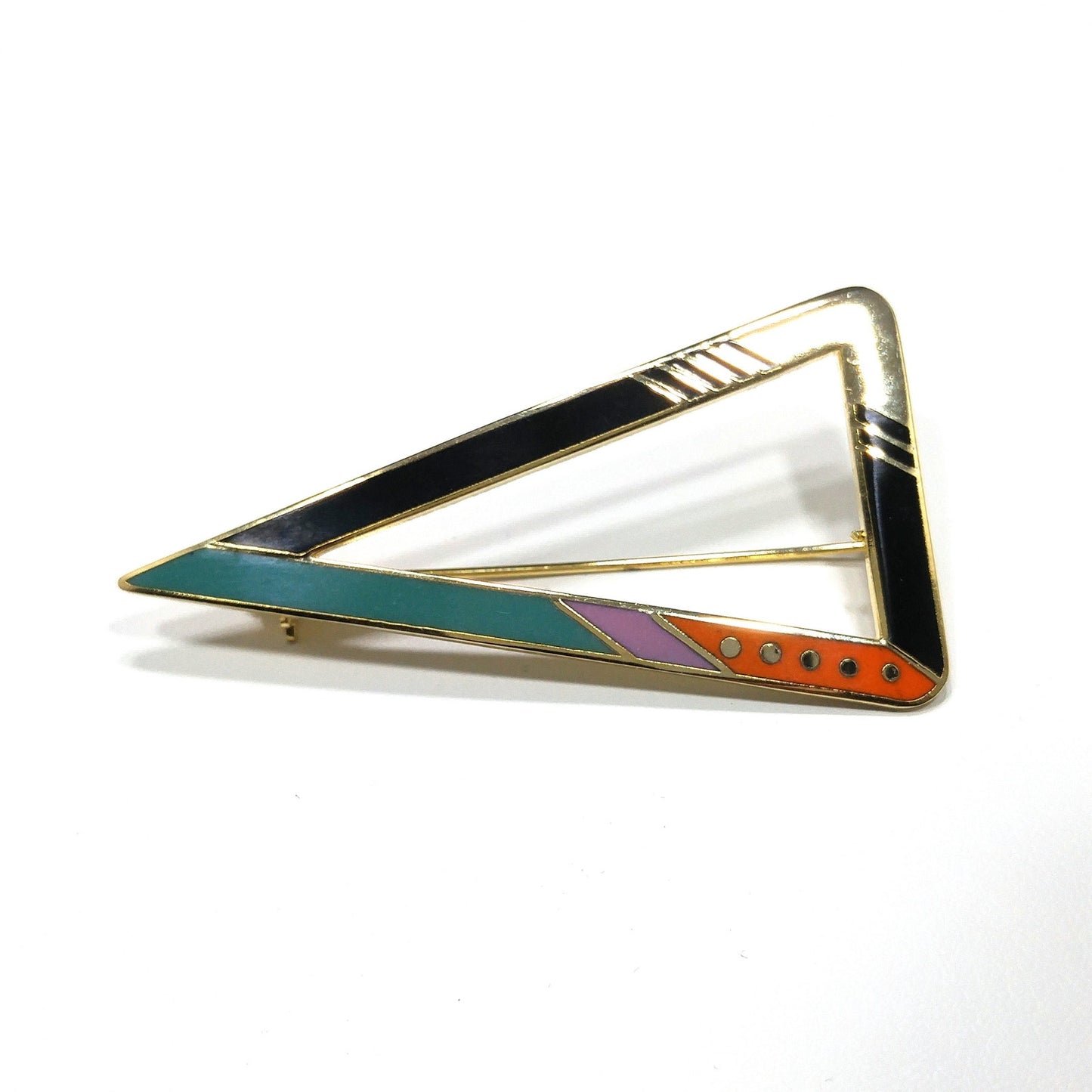Vintage Laurel Burch "Zemi" Geometric Brooch, Triangle, Gold Plated, 1980s