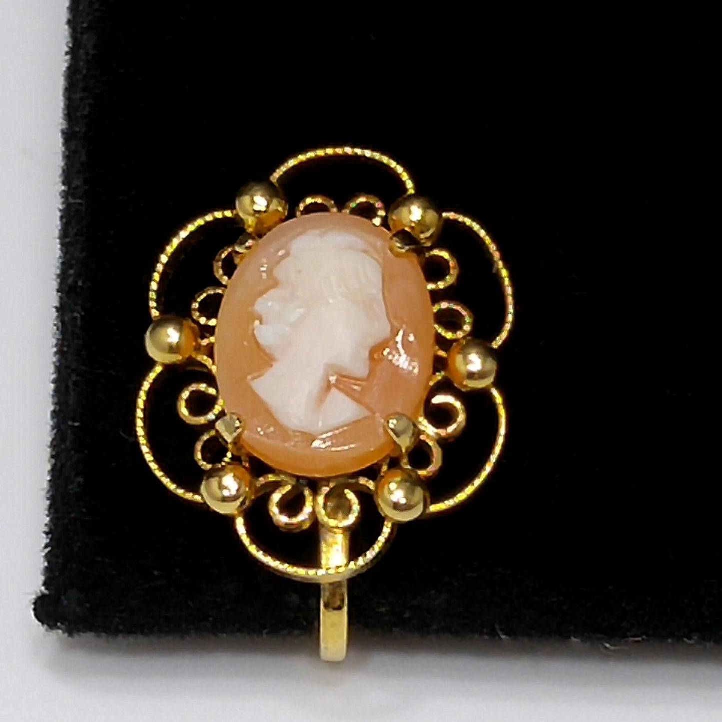 Sorrento Shell Cameo Clip Earrings, 12K Gold Filled, 1950s Vintage Jewelry