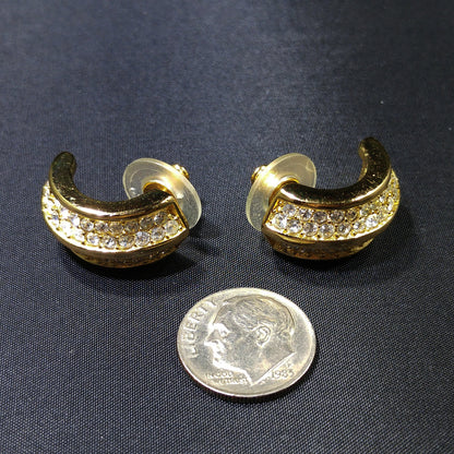 Vintage Christian Dior Rhinestone Hoop Earrings – Gold Plated Pave 1990s Designer Jewelry