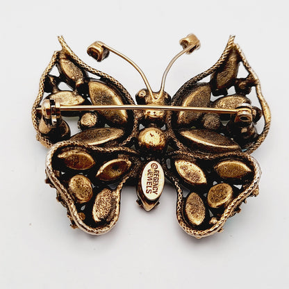 Regency Jewels Butterfly Green Austrian Crystal Rhinestone Brooch, 1940s