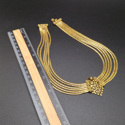 Freirich Victorian Choker Necklace, Gold Plated, Six Strands, 1960s Vintage Jewelry