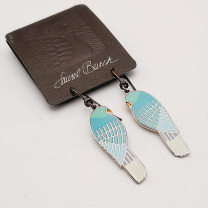 Vintage Laurel Burch Lorikeets Light Blue Enamel Rhodium Plated 1988 Earrings - Silver Plated Earwires - Original Card