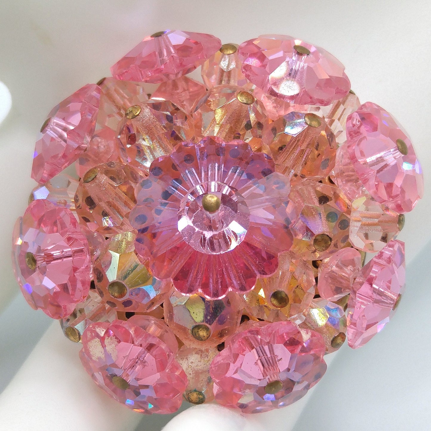 Pink Margarita Crystal Beaded Brooch, 1960s Vintage Jewelry