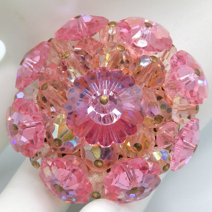 Pink Margarita Crystal Beaded Brooch, 1960s Vintage Jewelry