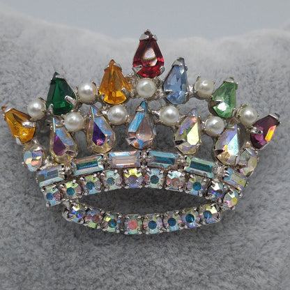 Unsigned B. David Rhinestone Crown Brooch, Mother's Crown, 1960s Vintage Jewelry