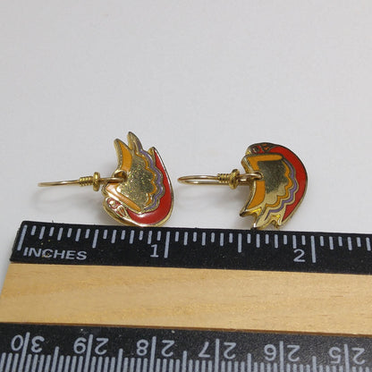 Laurel Burch "Wild Swan" Bird Earrings, Gold Plated, Enamel Cloisonne, 1980s