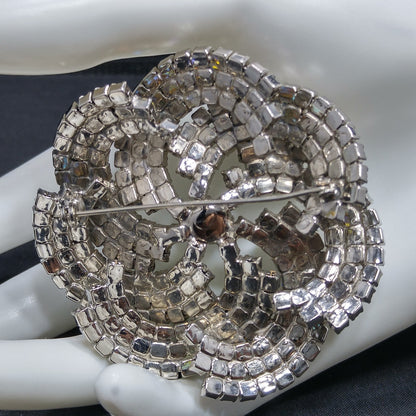 Vintage Pinwheel Rhinestones Brooch, AB Rhinestones, Rhodium Plated, 1960s