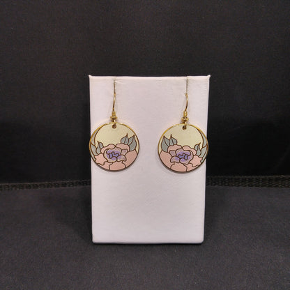 Vintage Laurel Burch "Garden Rose" Earrings, Cloisonné Gold Plated