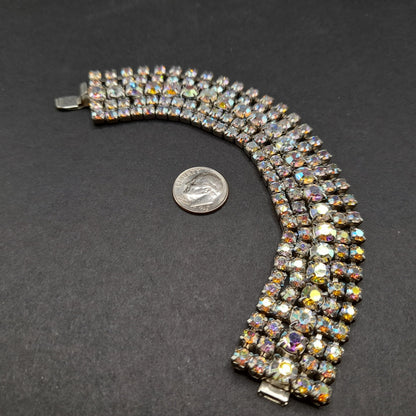 Mid-Century Aurora Borealis Rhinestone Bracelet, Wedding Bracelet, 1960s Vintage Jewelry