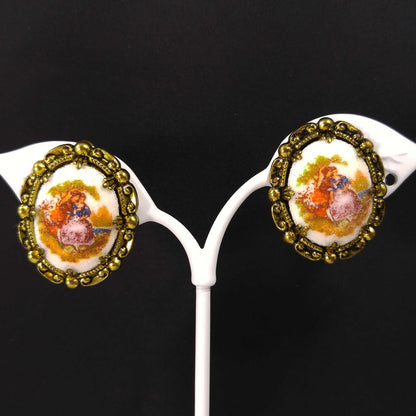 West Germany Loving Embrace Clip Earrings, Sand Glass, 1950s Vintage Jewelry