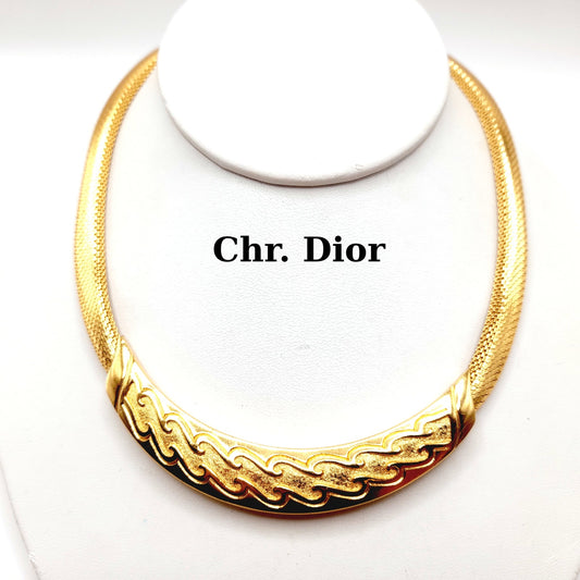 Vintage Christian Dior Mesh Choker Gold Plated Necklace
