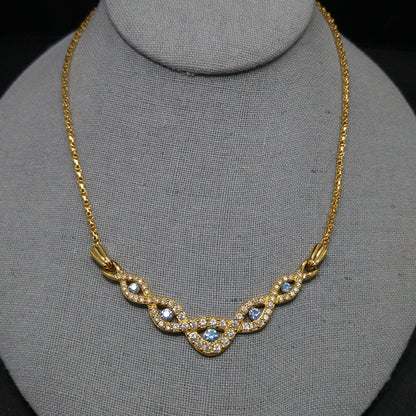 Vintage Swarovski Choker Necklace – Light Blue & Clear Crystals, Gold Plated, 1990s