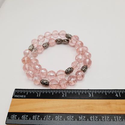 Vintage Pink Crystal Beaded Memory Wire Bracelet or Choker Necklace – 15 Inch Convertible Jewelry