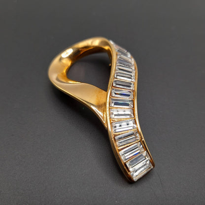 Swarovski Baguette Rhinestone Brooch, Signed S. A. L., Gold Plated, 1960s Vintage Jewelry