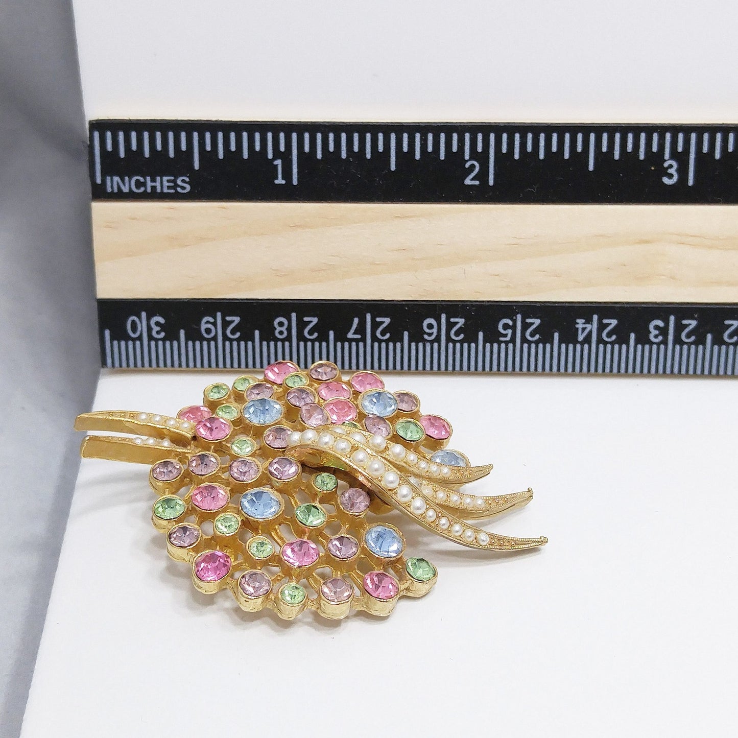 Vintage Arthur Pepper's "Art" Pastel Brooch, Gold Plated, 1950s Vintage Jewelry