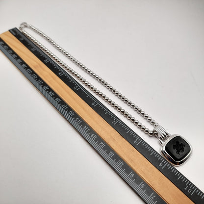 Monet Silver Tone Black Glass Pegasus Pendant Necklace – 16 Inches