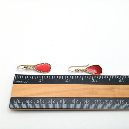 Vintage Laurel Burch Red Teardrop Earrings, Gold Plated, 1980s
