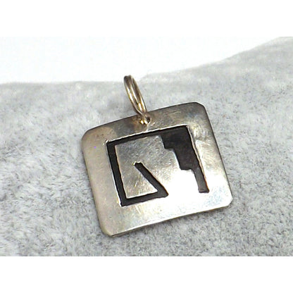 Navajo T. Billy Sterling Silver Pendant, Black Enamel, 1970s Vintage Jewelry