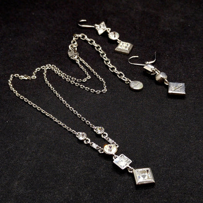 Givenchy 1990s Jewelry Set, Necklace & Earrings, Clear Rhinestones, Rhodium Plated